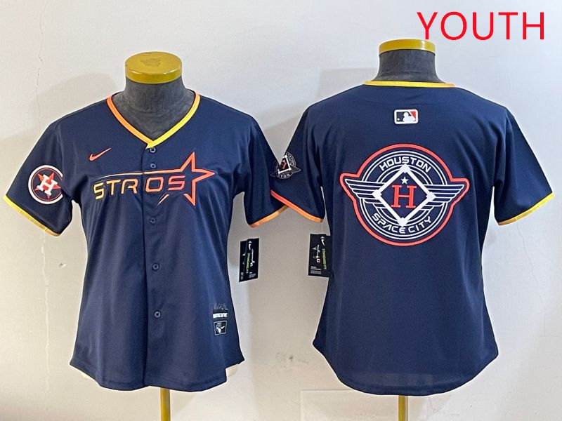 Youth Houston Astros Blank Drak Blue Three generations Joint Name 2025 Nike MLB Jersey style 28